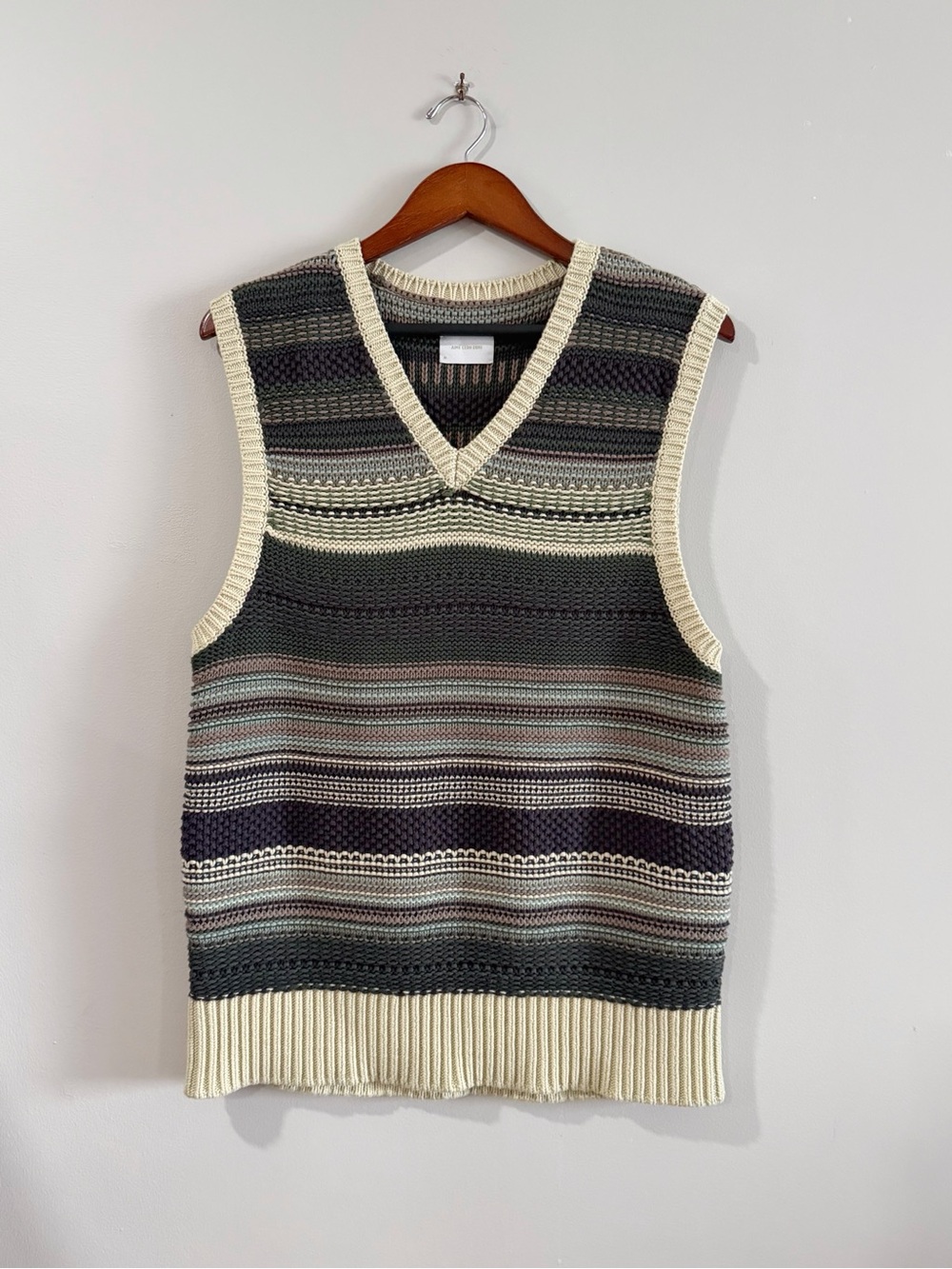 Aimé Leon Dore Men's M Striped Cotton Crochet Sweater Vest Green Cream Preppy